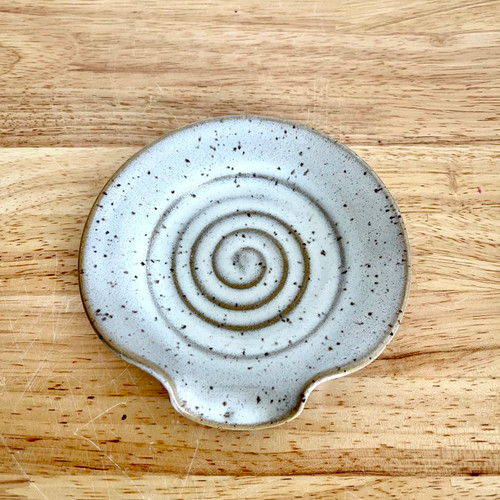 Handmade Spoon Rest in White Cream Glaze