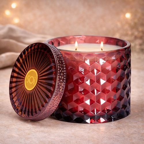 Holiday Spice Toddy 15oz Shimmer Candle 2 Wick(Cranberry Red)