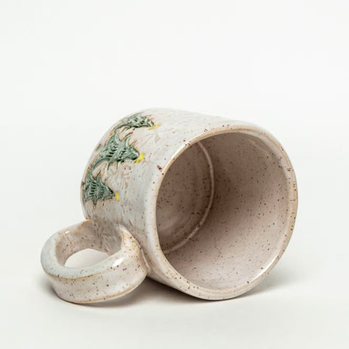 2 Handmade Ceramic White Mugs, 10 Oz Pottery Coffee Mugs With Tree Print,  Gift for Mom 