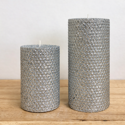   Beeswax Honeycomb Pillar Candle  - Silver Metallic