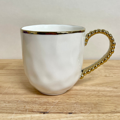  White Porcelain Mug with Gold Beaded Handle