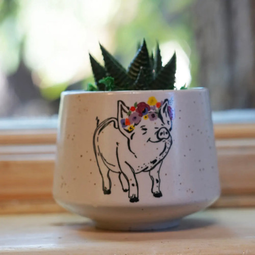  Handmade Ceramic Piglet Crown Delight Pot