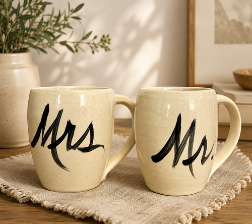 Handmade Pottery Modern Mr and Mrs. Modern Mug-Set