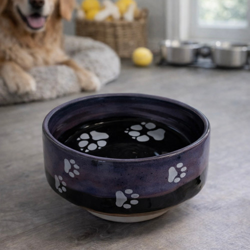  Handmade Sturdy Dog Bowl with Paw Prints. Large Adorable!