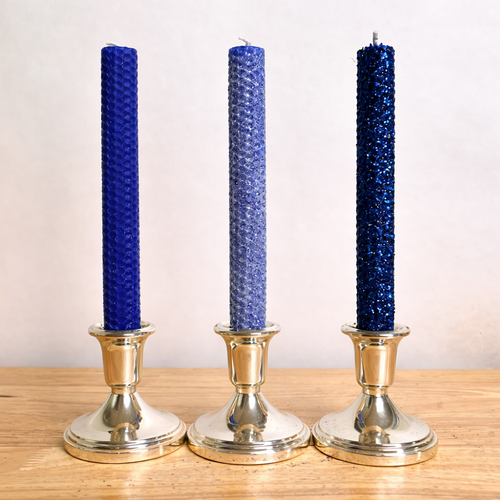  Handmade Beeswax Honeycomb Taper Candle  Electric Blue