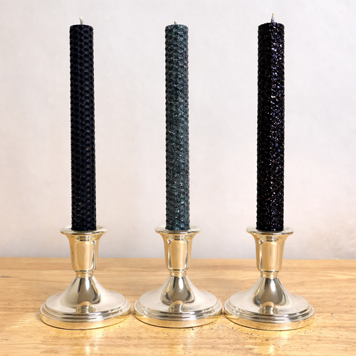 Handmade Beeswax Honeycomb Taper Candle Black