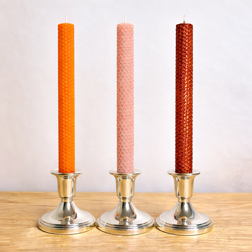 Handmade Beeswax Honeycomb Taper Candle Orange