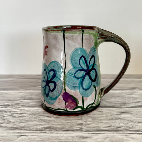  Hand Carved Mug with Light Blue flowers-One of a kind!