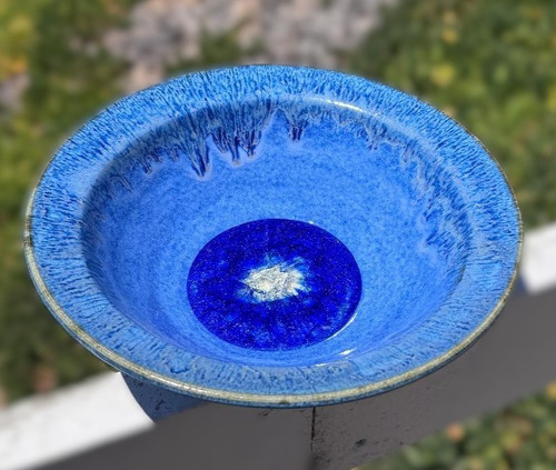Handmade Pottery Flared Rim Bowl – Fused Glass & Stoneware Blue