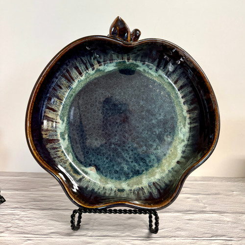  Handmade Stoneware Apple Crisp Baker 8" round in Peacock Blue