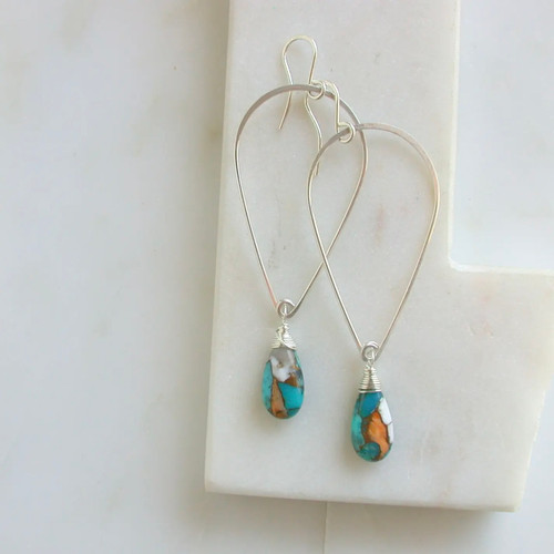  Handmade Boho Hoops with Oyster Turquoise Drops-Gold Filled