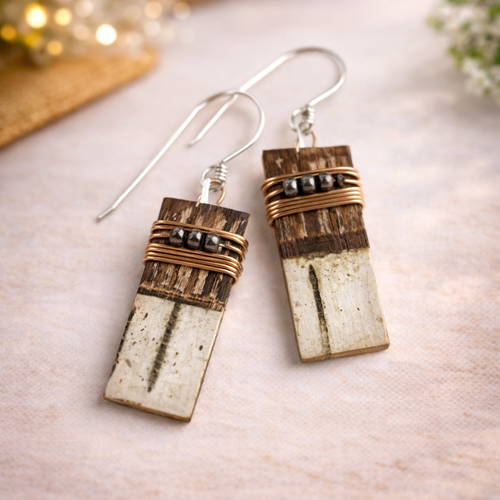 Handmade Tessoro Classic Collection Natural Birch Sterling Silver Earrings