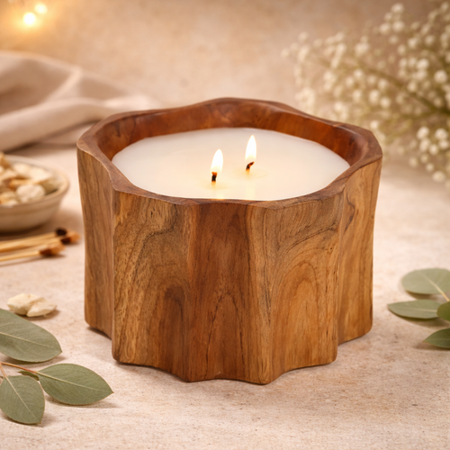  Handmade Petite Teak Organic Bowl Candle-Palo Santo Scent
