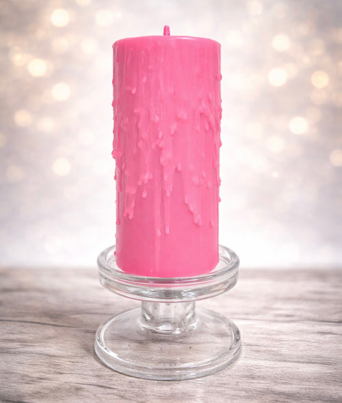  Handmade Beeswax European Drip Pillar Candle in Pink
