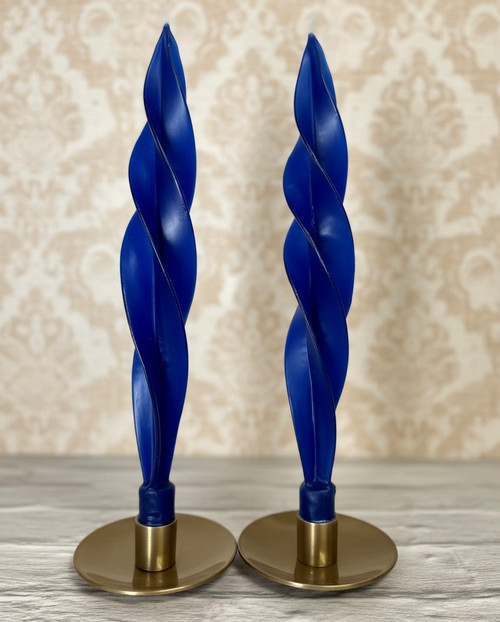 Handcrafted Electric Blue Flame Beeswax Taper Candles — Sold in Pairs