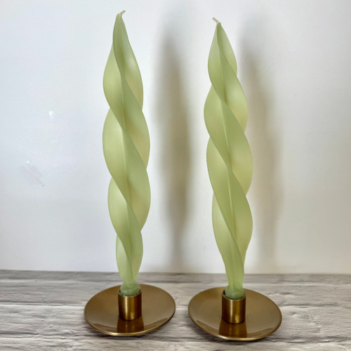 Handcrafted Sage Flame Beeswax Taper Candles — Sold in Pairs