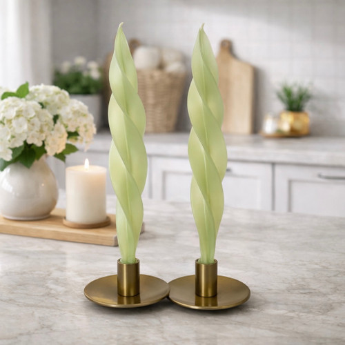Handcrafted Sage Flame Beeswax Taper Candles — Sold in Pairs