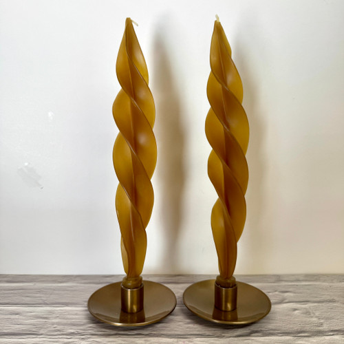 Handcrafted Bronze Flame Beeswax Taper Candles — Sold in Pairs