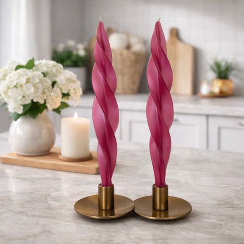 Handcrafted Rose Flame Beeswax Taper Candles — Sold in Pairs