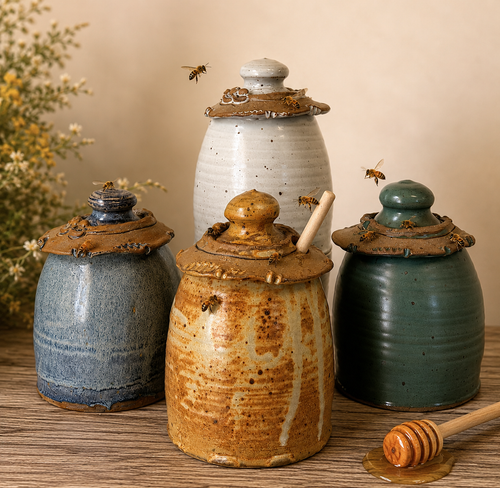  Handmade Stoneware Honey Pot with Dipper