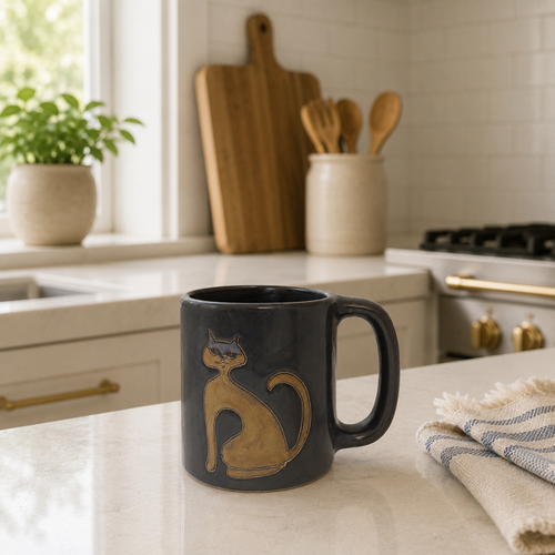 Handmade Mara Stoneware Blue Mug - Cats