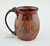 Pottery Mug with a Saying - Maroon Top Band and Brown Striped Base 14 oz