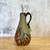 Handmade Pottery Oil Decanter in Green Carved Leaf Design