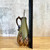 Handmade Pottery Oil Decanter in Green Carved Leaf Design