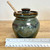 Handmade Stoneware Honey Pot Green Gray Glaze