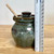 Handmade Stoneware Honey Pot Green Gray Glaze