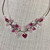 Light Pink, Cranberry and Clear Concerto Crystal Necklace w Magnetic Closure