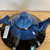  Art Deco Teapot with 4 Cups in Blue with Black, Handmade Pottery Colorado