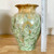  Handmade Crystalline Vase Gold Base with Mint Green Crystals 8"