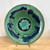Handmade Pottery Flared 12" Bowl with Teal Glaze and Glass Center