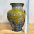 Handmade Crystalline Vase Gold Base with Blue/Teal Crystals 8.5"