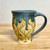  Hand Carved Cup/Mug  Yellow and Teal with Black Diamonds