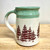   Handmade Mug Evergreen Tree with Light Green Trim Cream 14 oz