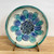 Hand Carved Bowl with Blue and Teal Flowers One of a Kind!