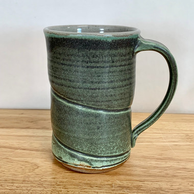 Tall Striped Gray-Green Mug with Two-Finger Handle — stonepool pottery