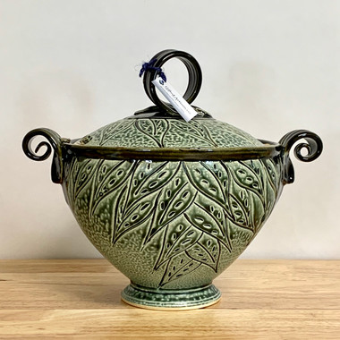 Handmade Stoneware Altered Casserole Dish w/Leaf Design