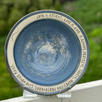 Handmade Wedding  Bowl Dusty Blue Glaze "Love is Patient"