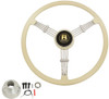 Steering Wheel Kit w/ Boss 3-Bolt 24 Spline Mount Kit, "Banjo" Style, Ivory Vintage, Fits Type 1 & Ghia 49-59