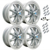 Wheels w/ Lugs, Set Of 4, GT-8, Silver w/ Polished Lip, 5.5 X 15 4X130, Fits VW Bug Ghia, KT-1180