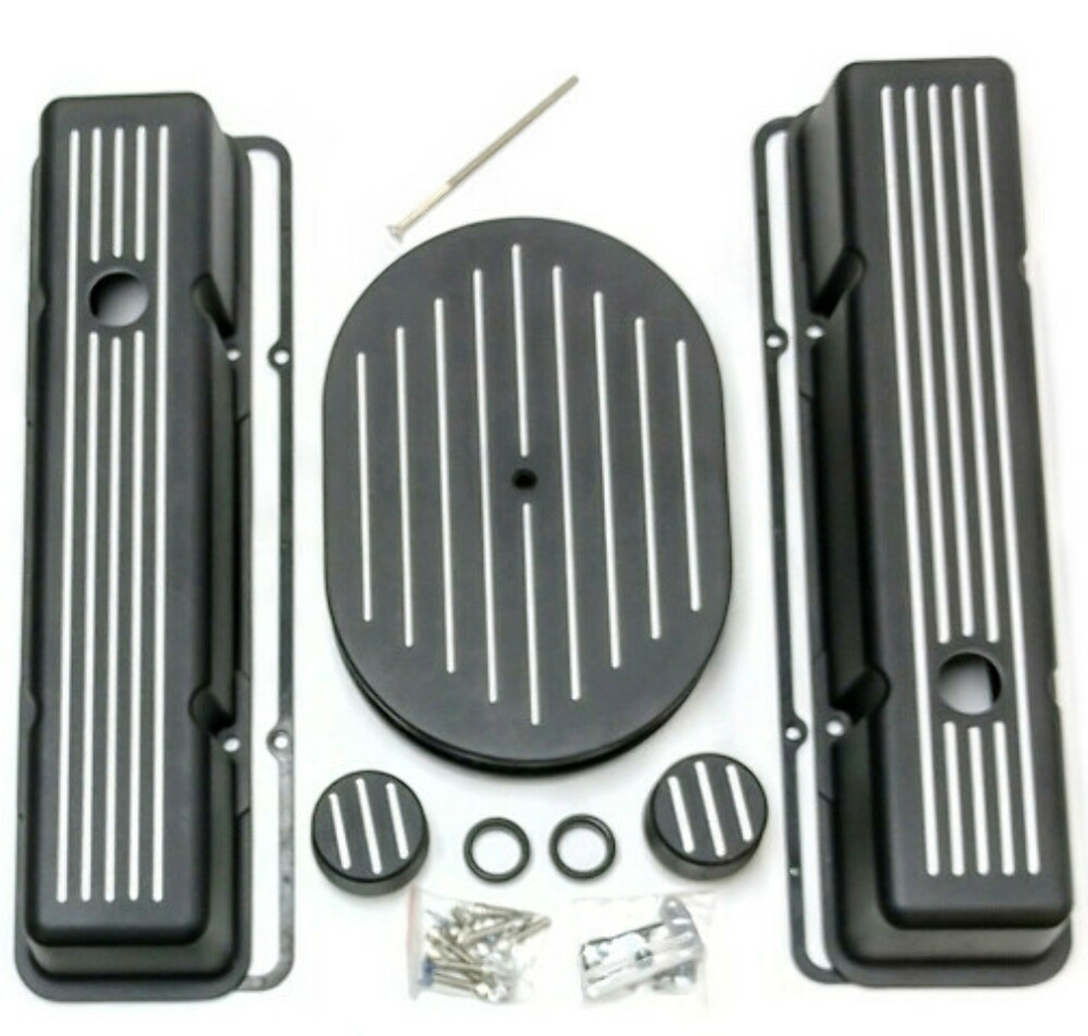 Tall Black Ball Milled Aluminum Engine Dress Up Kit, Fits SBC Chevy Street Hot Rat Rod