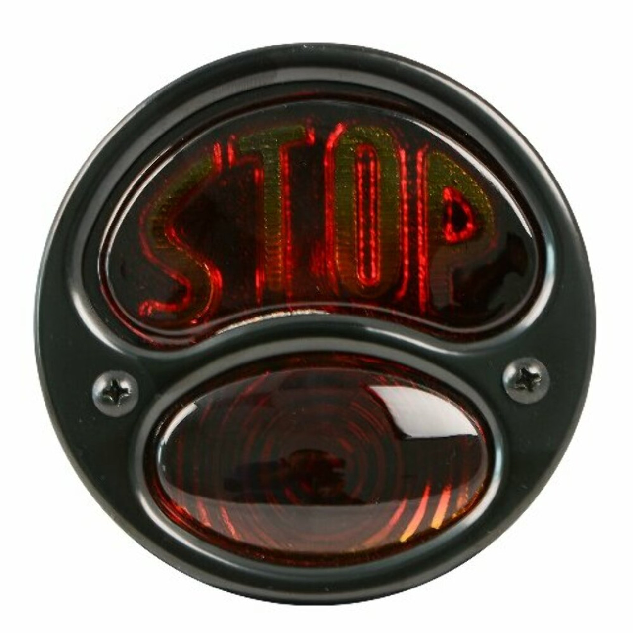 KNS Accessories KA0022 Black 12V Duolamp Tail Light for Ford Model A with Amber "STOP" Script on Red Glass Lens