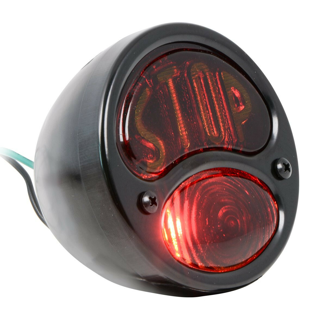 KNS Accessories KA0022 Black 12V Duolamp Tail Light for Ford Model A with Amber "STOP" Script on Red Glass Lens