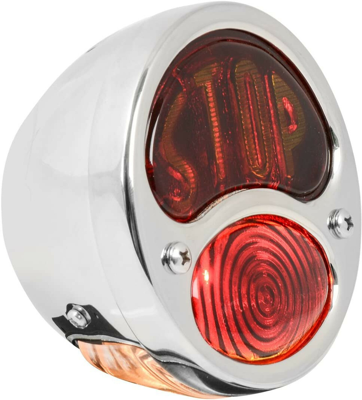 KNS Accessories KA0036 12V Stainless Steel Duolamp Tail Light for Ford Model A with Amber "STOP" Script on Red Glass Lens and License Light
