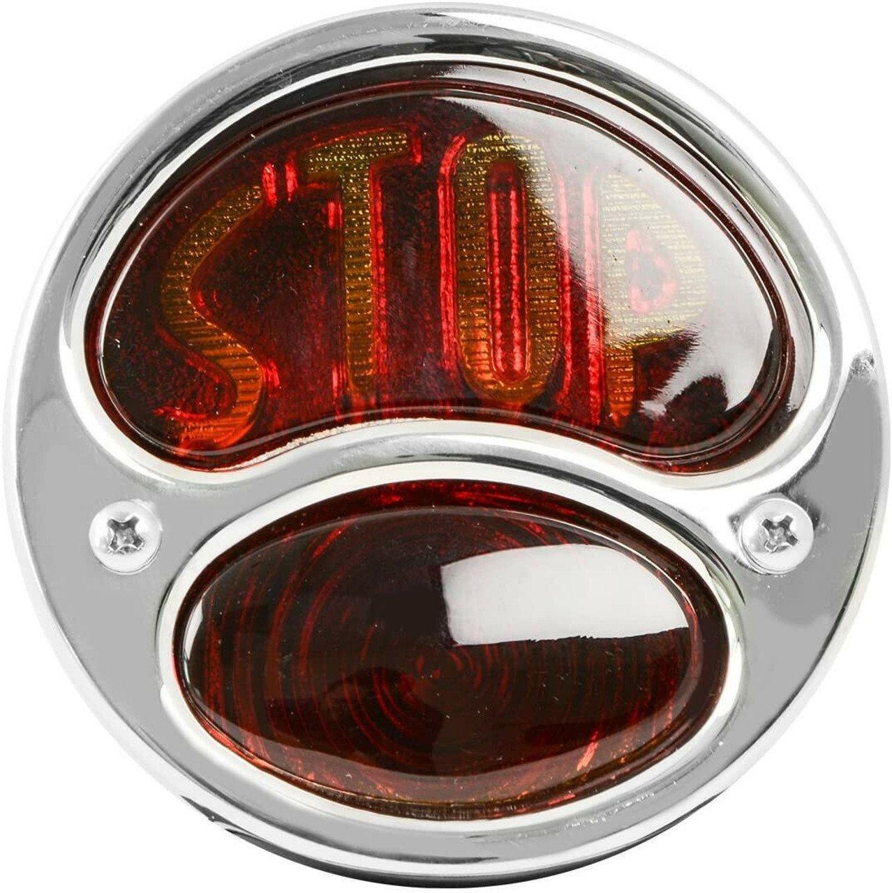 KNS Accessories KA0038 Black 12V Duolamp Tail Light for Ford Model A with Amber "STOP" Script on Red Glass Lens and License Light (with S.S. Rim)