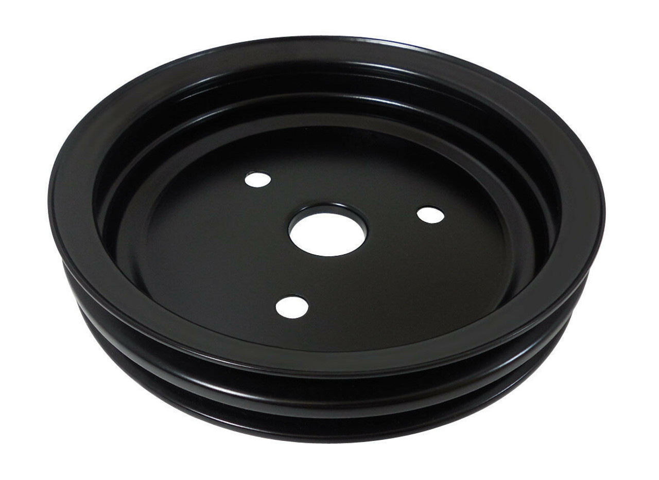 Double Groove Pulley Kit, Fits Chevy SBC Short Water Pump, Black Steel, 283 327 350 V8