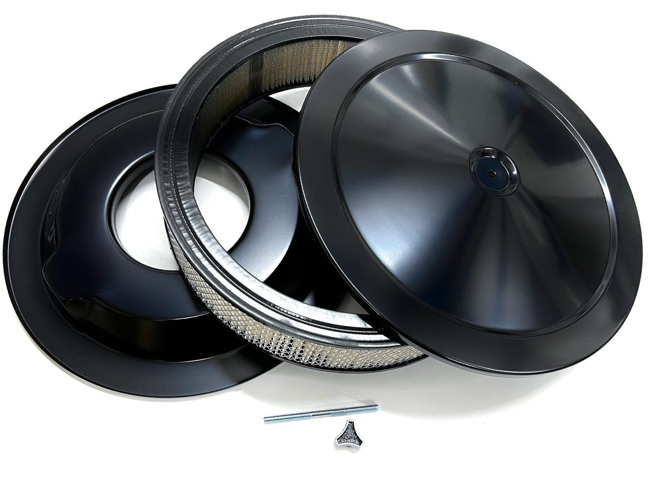Hot Rod Black Steel Air Cleaner Kit 14" x 3" w/ Paper Filter for 4BBL Carbs - SBC BBC Chevy